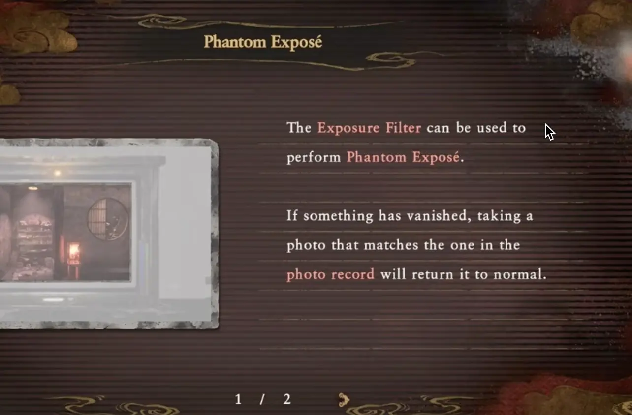 Viewing the numbered Spirit List menu in Fatal Frame 2 Remake